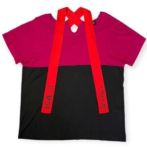 Sonia Rykiel Tie Neck T-Shirt Scandaleuse SIZE L Purple Black SS Top